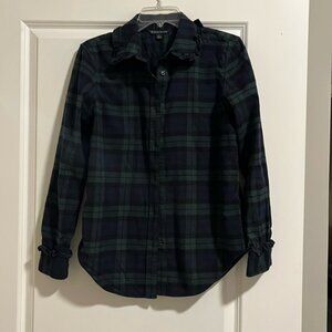 Brooks Brothers Women’s Plaid Top with Ruffle Detail